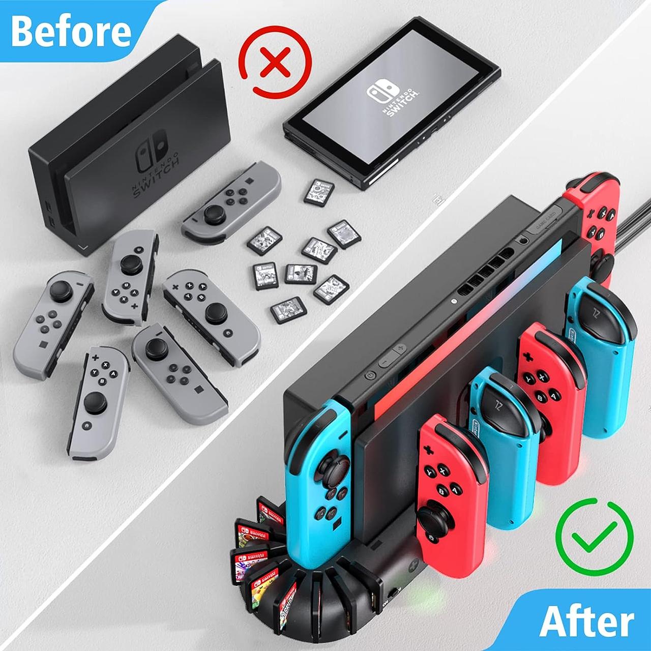 Док-станція для зарядного пристрою KDD JoyCon, сумісна з Nintendo Switch Joy Con, зарядна станція контролера з 8 іграми, фото 1