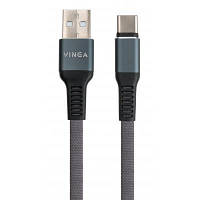 Дата кабель USB 2.0 AM to Type-C 1m flat nylon gray Vinga VCPDCTCFNB1GR n
