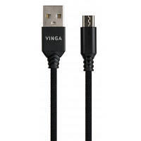 Дата кабель USB 2.0 AM to Micro 5P nylon 1m black Vinga VCPDCMBN21BK n
