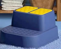 Дитяча підставка-сходинка Антиковзне покриття 27х32х36 см (табурет для ніг у ванну, туалет, умивальник пластиковий) Синьо-Жовта