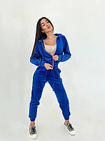 Женский велюровый спортивный костюм плюш. Цвет синий. Размер 42, 44, 46 48