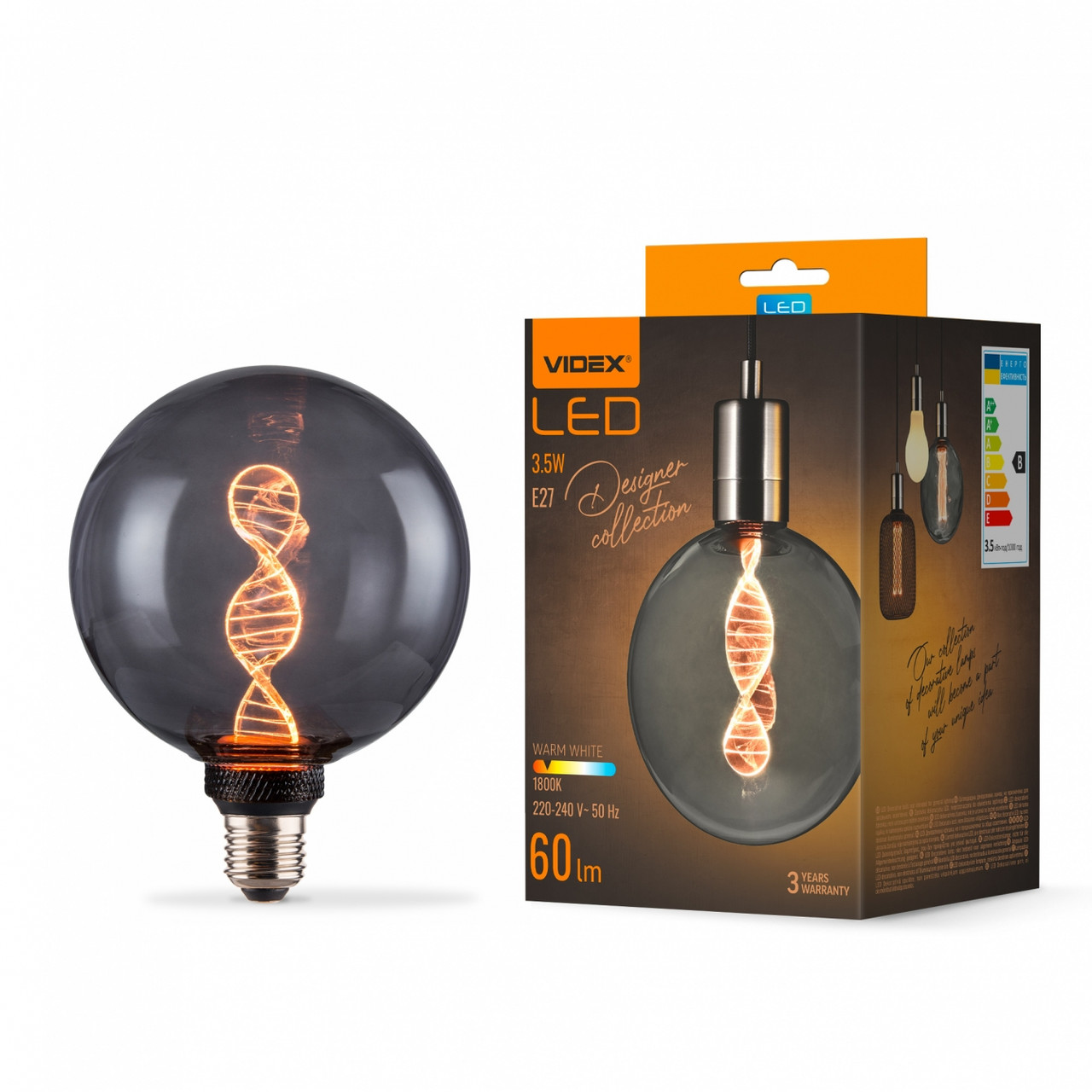LED лампа Filament VL-DNA-G125-S 3.5W E27 1800K Smoky