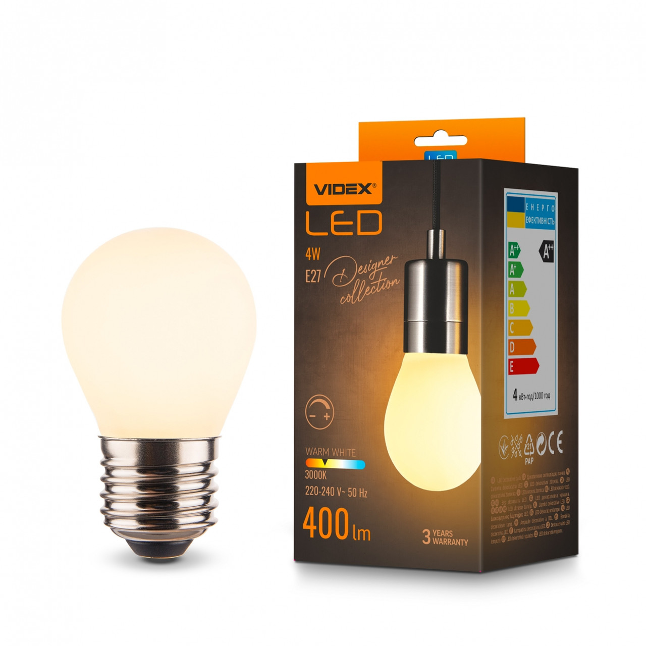 LED лампа Filament VL-DG45MO 4W E27 3000K Porcelain dimmable