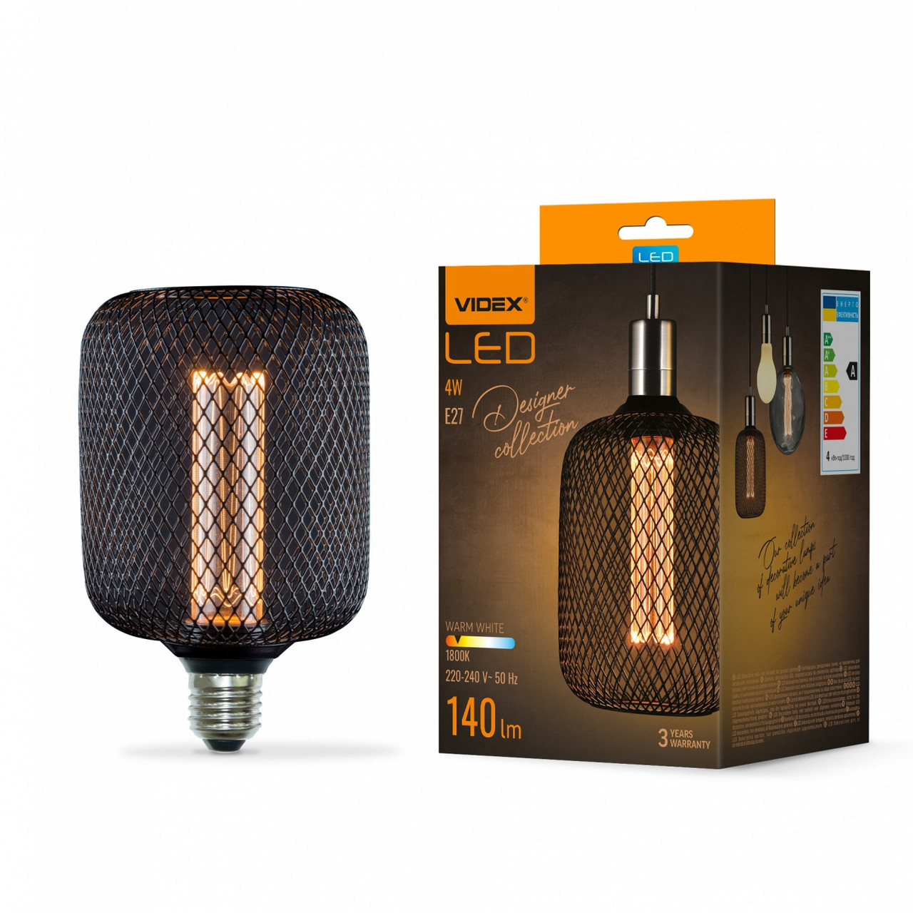 LED лампа Filament VL-DBMC100162 4W E27 1800K Black Chainmail style