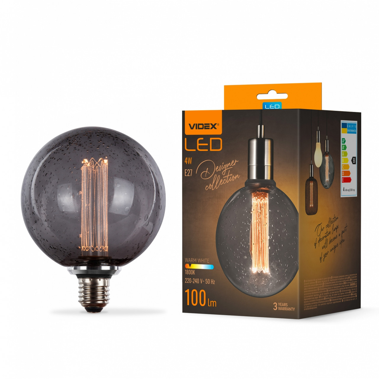 LED лампа Filament VL-DI-G125FC1979S 4W E27 1800K Smoke