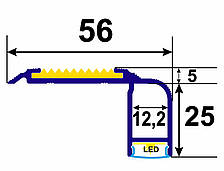Чорний антиковзний поріг для сходинок з підсвічуванням Step LED and Safety SLS 56*30 LED БП з чорною вставкою 1,0 м