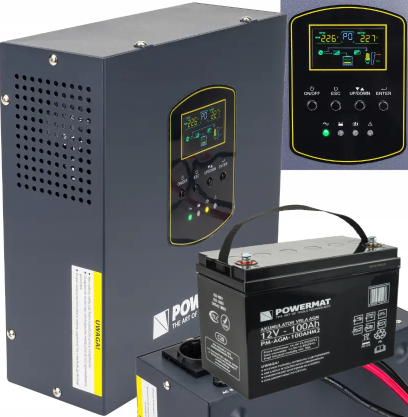 ДБЖ Powermat 800ВА 500Вт чиста синусоїда + акумулятор Powermat 12В 100Ач (Польща)