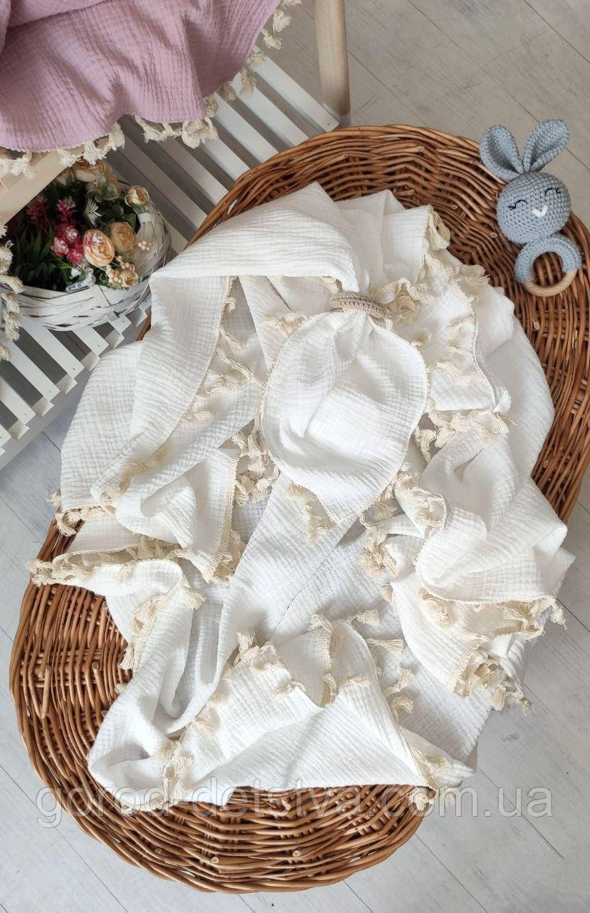 Дитячий мусліновий двошаровий легкий плед для новонародженого 135х100 см, фото 1