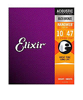 Струны для 12-струнной акустической гитары Elixir 11152 Nanoweb 80/20 Bronze Acoustic 12 Strings Light 10/47