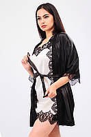 Шелковый домашний халат с кружевом+пеньюар атлас шелк,красивая домашняя одежда