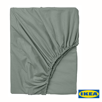 Простирадло IKEA DVALA 90х200 см Сіро-зелене 505.496.43