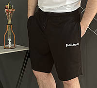 Спортивные шорты мужские Palm Angels черные с белым логотипом / шорты Палс Энджелс черного цвета на лето