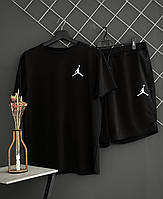 Мужской летний комплект Jordan шорты черные футболка черная спортивный комплект Джордан на лето