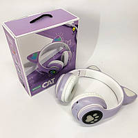 Дитячі навушники із вушками CAT STN-28 фіолетові | Бездротові навушники | Навушники з FO-643 котячими вушками