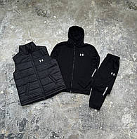 Комплект спортивний костюм жилетка Under Armour чорний кофта + штани/ костюм Андер чорного кольору + безрукавка shark