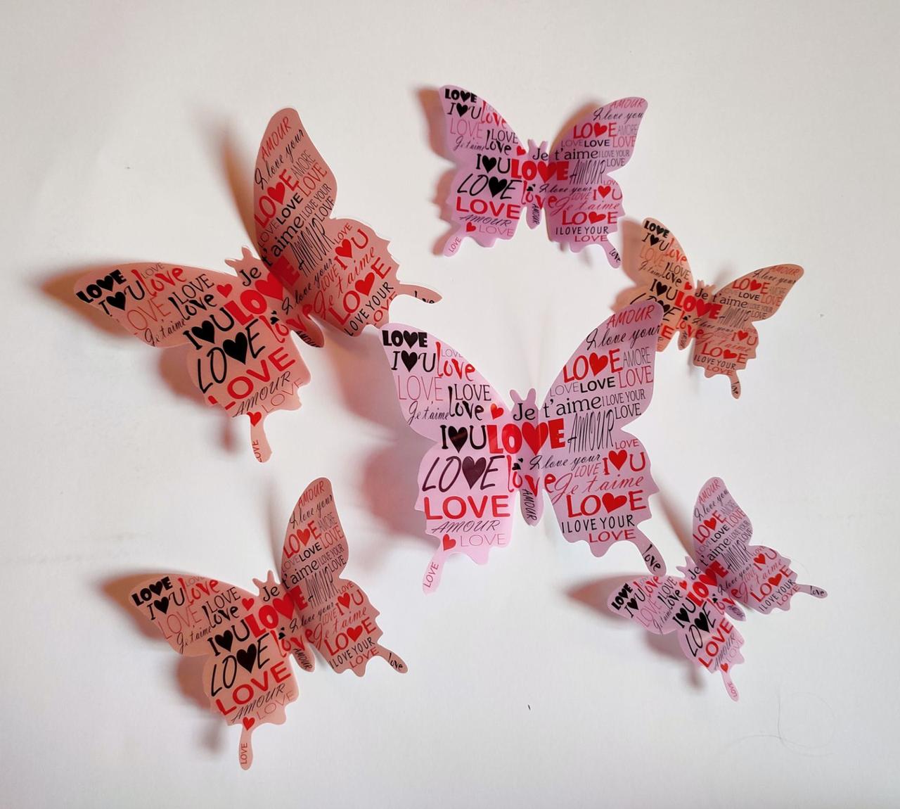 Наклейки на стіну 12 штук 3D метеликів Love Б105