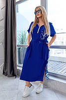 Женское модное прямое платье длинное больших размеров свободное синее. Розміри: 50-52, 54-56,58-60,62-64
