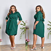 Женское летнее платье рубашка зеленое больших размеров 48-50, 52-54, 56-58, 60-62, 64-66