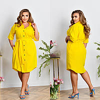 Женское летнее платье рубашка желтое больших размеров 48-50, 52-54, 56-58, 60-62, 64-66