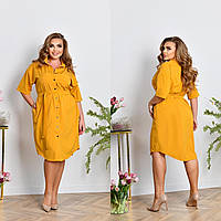 Женское летнее платье рубашка желтое больших размеров 48-50, 52-54, 56-58, 60-62, 64-66