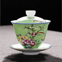 Гайвань с птицами салатовый ёмкость 150 мл. посуда для чайной церемонии используется в китайской чайной традиц