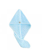 Рушник-тюрбан для сушіння волосся флісовий з пухнастої мікрофібри блакитний D3 62x25 см