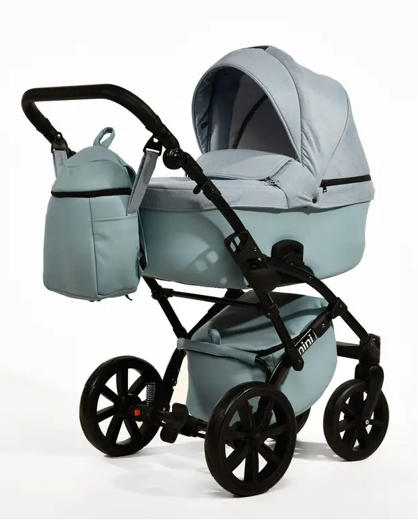 Дитяча коляска 2 в 1 Donatan Mini 2 блакитна шкіра тканина, фото 1