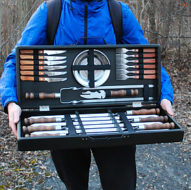 Набір БАЗОВИЙ шампурів в дерев'яній коробці для подарунка куму, чоловіку, батьку, шефу.