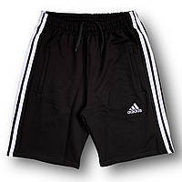 Шорты мужские спортивные двунитка пенье Adidas 3 полоски, размеры 46-54, черные, 011569