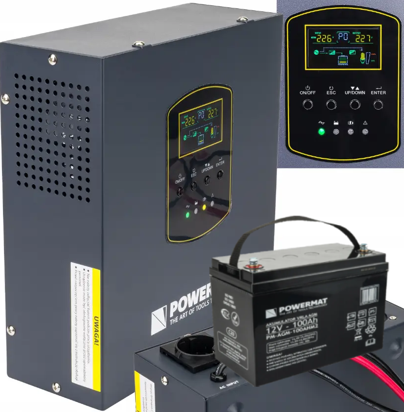 ДБЖ Powermat 1000ВА 800Вт чиста синусоїда + акумулятор Powermat 12В 100Ач (Польща)