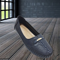 Остання пара 37 Літні жіночі мокасини з еко шкіри перфоровані Сині