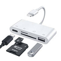 Переходник Voltronic JH-0512 Lighting (тато) - Lighting (мама)/USB3.0/micro SD/Type C White