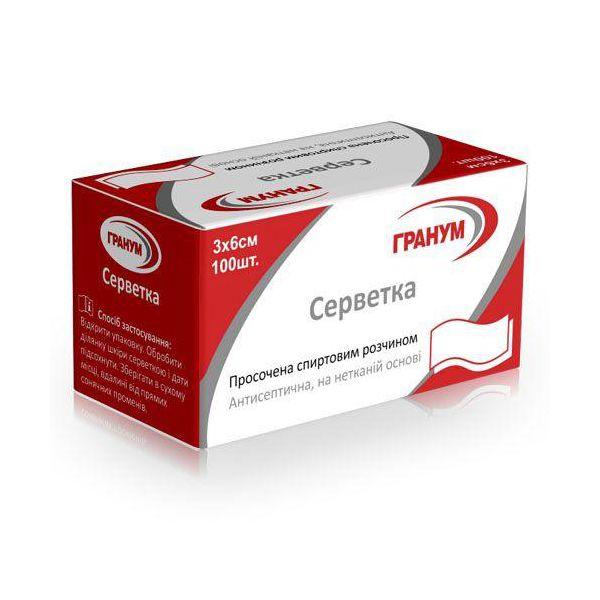 Серветка медична, просочена спиртовим розчином 3x6 см, 100 шт/пак