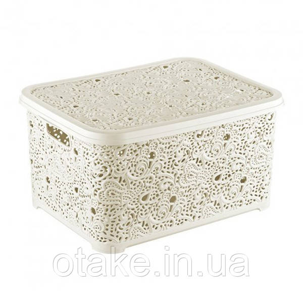 Кошик для білизни Ажурний з кришкою 377 Elif 10 л Бежевий