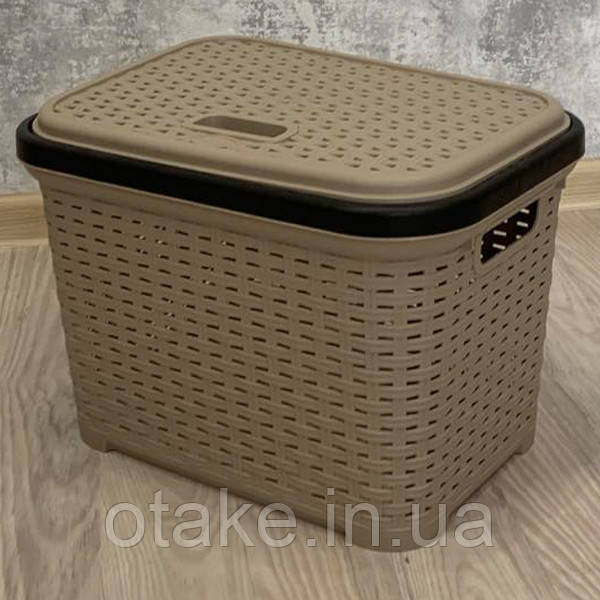Кошик ротанг із кришкою 20л SP-300 Бежевий з темно-коричневим
