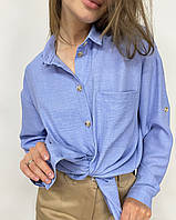 Легкая голубая женская рубашка длинный рукав-трансформер размер L
