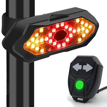 Бездротова велофара задня з вказівниками поворотів + Пульт / Акумуляторна фара на велосипед з габаритами