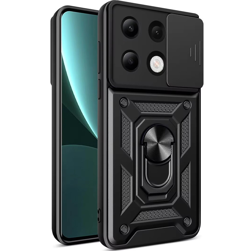 Протиударний чохол Camshield Serge Ring для Xiaomi Poco X6 | Броньований з кільцем-підставкою Чорний, фото 1