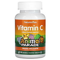 NaturesPlus, Animal Parade, витамин C, вкус натурального апельсинового сока, 90 таблеток в форме животных