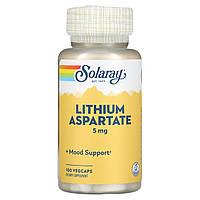 Литий, Lithium Aspartate, Solaray, 5 мг, 100 капсул (SOR-04599)