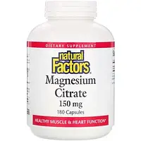 Цитрат магния, Magnesium Citrate, Natural Factors, 150 мг, 180 капсул