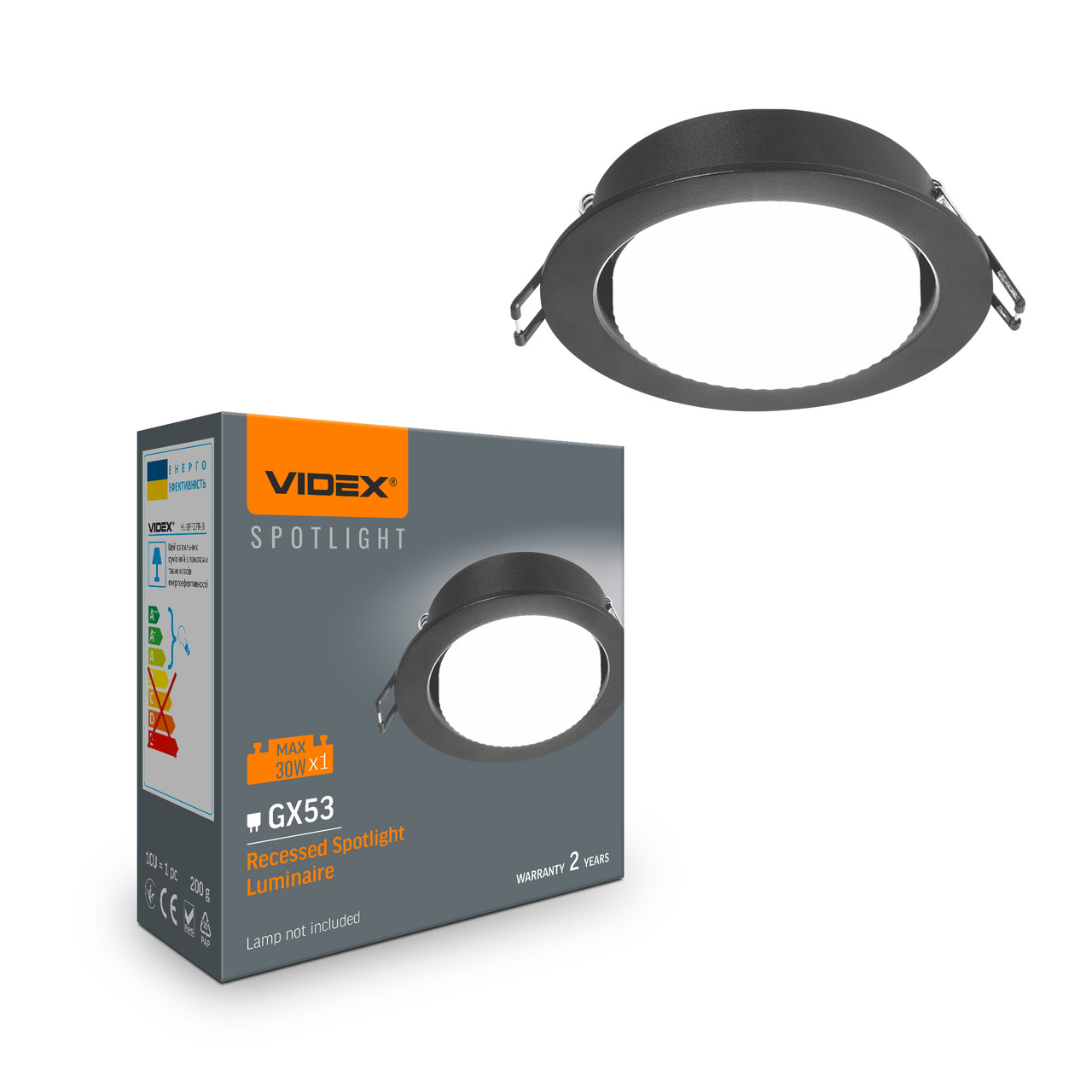 Світильник Videx під лампу GX53 врізний Чорний VL-SPF27R-B 28004, фото 1