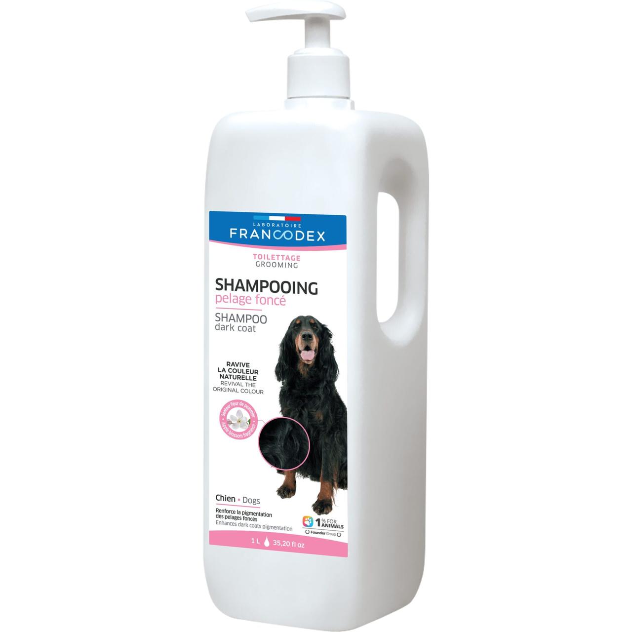Шампунь Francodex Dark Coat Dog Shampoo із запахом яблучної квітки для собак із чорною шерстю, 1 л, фото 1