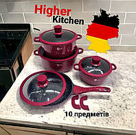 Набор посуды Higher Kitchen Красный для дома Набор круглых кастрюль сковорода с антипригарным покрытием
