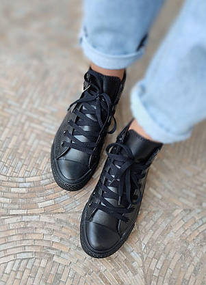 Женские высокие кеды конверсы all star converse кожаные черные деми демисезон, фото 3