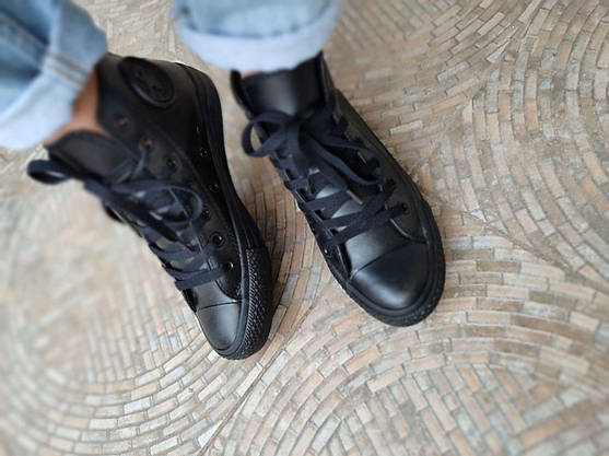 Женские высокие кеды конверсы all star converse кожаные черные деми демисезон, фото 5