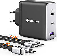 Зарядное устройство NOVOO 120 Вт USB C GaN III 3-портовый блок питания USB C Быстрое зарядное устройство с 2 к