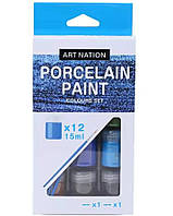Набір фарб для порцелянових виробів 12 кольорів по 15 мл з 2 пензликами Art Nation