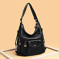 Женская сумка через плечо, вместительная изготовлена ​​из высококачественной экокожи черная 33х32х13см