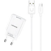 Сетевое зарядное устройство для телефона USAMS T21 White (1USB (2.1A) + USB Cable Type-C )